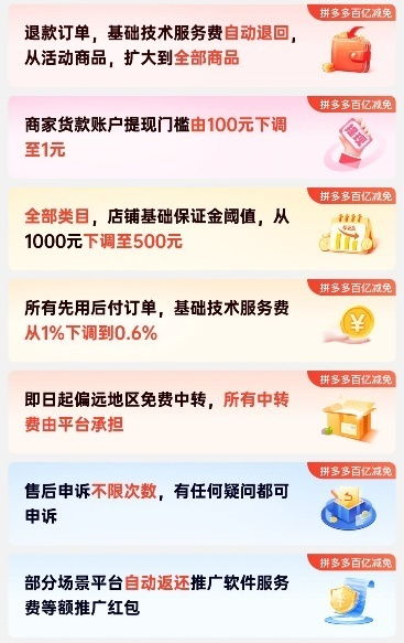 拼多多百億減免新政再加碼 全面自動退款并返還技術服務費，票務代理享同等福利